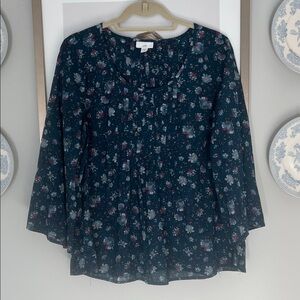 J. Jill Dark Teal Floral Blouse